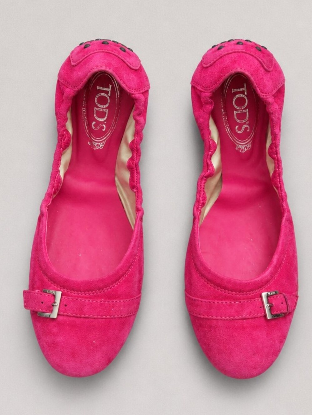 Tod's Fuchsia Suede Buckle Ballet Flats
